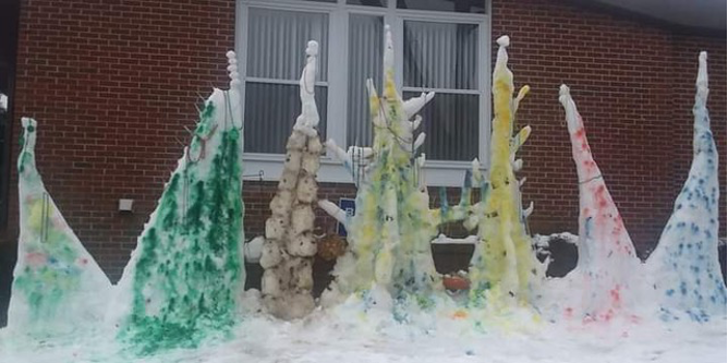 Tree figures made of snow